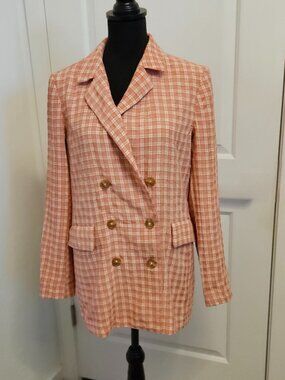 Free People Olivia Blazer, Size XS, Pink Salmon checker pattern